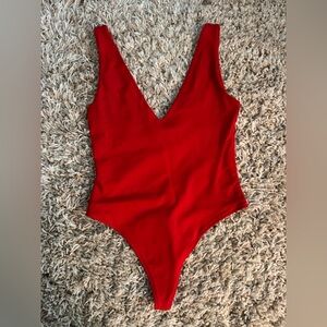 Aritzia Babaton Red Deep V-Neck Contour Bodysuit